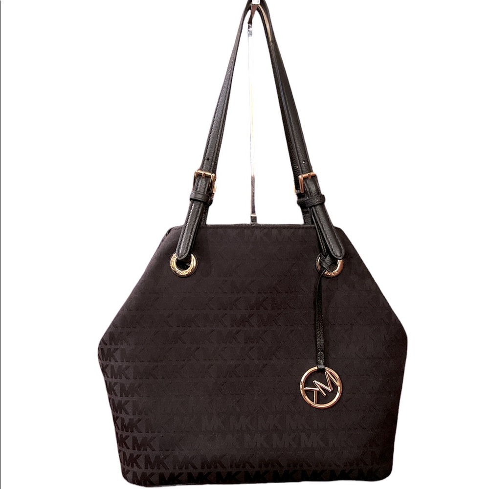 Michael Kors Jet set Grab Monogram Jacquard Black Logo Tote Bag
